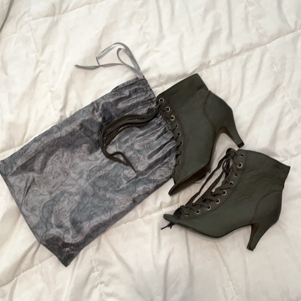 Like new ASH grey/green open-toe lace-up booties with dust bag